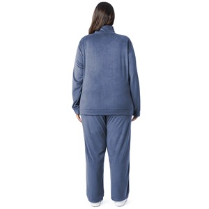 Ensemble de survêtement en molleton bleu pour femmes, taille plus, deux pièces, manches longues, fermeture éclair, coupe ample décontractée, vêtements d'hiver avec poches latérales - Product Image 3