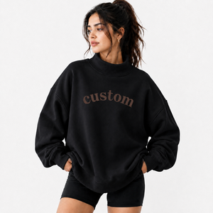 Sudadera Oversize de Cuello Alto para Mujer, Ligera, de Algodón y Felpa, Hombros Caídos, Manga Larga, Proveedor Mayorista OEM ODM - Product Image 1