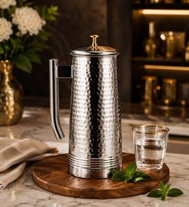 Stainless Steel Hammered Pitcher With Handle <b>Large</b> Capacity Modern Luxury Home Drinkware - Product Image 1