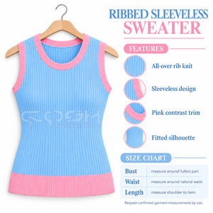 Cosh International Sisterhood Sorority Knitted Sleeveless O-Neck Tank Top Contrast Color Spliced Casual Solid Design Regular - Product Image 6
