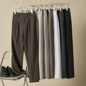 Pantalon de costume drapé anti-plis pour homme, taille semi-élastique, coupe décontractée et polyvalente pour l'été - Product Image 6
