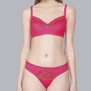 Ensemble de soutien-gorge push-up en dentelle rose pour femmes, avec coussinets intégrés, lingerie sexy, sous-vêtements deux pièces - Product Image 1