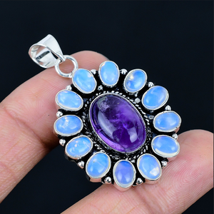 Colgante de flor con gemas naturales, amuleto floral para collar, joyería para mujer - Product Image 2