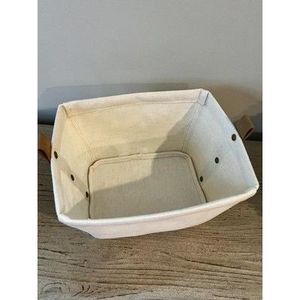 Cesto portaoggetti in tela color crema/marrone chiaro con manici in similpelle e cesto decorativo in tessuto con motivo Magnolia - Product Image 5