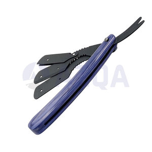 Stainless Steel Folding Barber Straight Razor with Purple <b>Plastic</b> Handle Single Blade Black Coated Professional Shaving - Product Image 5