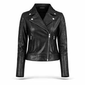 Veste de motard en cuir véritable noir pour femme, manches matelassées, fermeture éclair asymétrique, imperméable, coupe-vent, automne-hiver, qualité supérieure OEM - Product Image 1