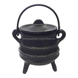 Chaudron en fonte côtelé le plus vendu avec couvercle et poignée pour la combustion d'encens et les offrandes rituelles à prix imbattable - Product Image 3