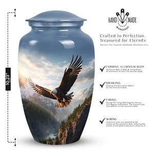 Grande urne funéraire en aluminium à motif floral pour cendres d'adultes, conteneur commémoratif avec base verte et motif de fleurs colorées - Product Image 5