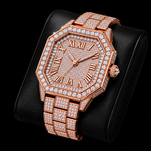Reloj Octagonal con Incrustaciones de Piedras en Oro Rosa, Reloj de Pulsera de Lujo con Brazalete Brillante y Esfera Clásica - Product Image 1