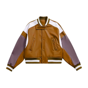 Blouson de moto en cuir pour homme, personnalisé, style urbain, col montant, fermeture éclair, impression délavée, vente en gros - Product Image 3