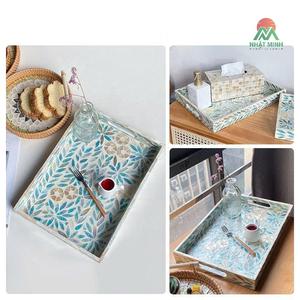 ถาดตกแต่งสีน้ำเงินสำหรับโต๊ะกาแฟ ถาดเสิร์ฟวินเทจทำมือประดับมุก - Product Image 4