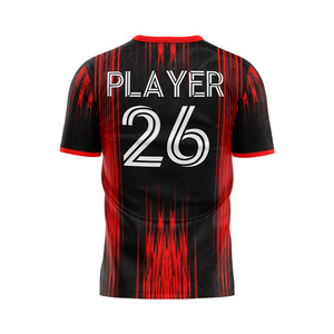Maillot de football camouflage rouge pour homme, manches courtes, sublimé, 100 % polyester respirant, col rond, nom du joueur imprimé au dos - Product Image 2