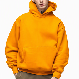 Sudadera con Capucha Naranja para Hombre, Corte Holgado, Felpa, Color Sólido, Estilo Casual Otoñal, 100% Algodón Tejido - Product Image 1