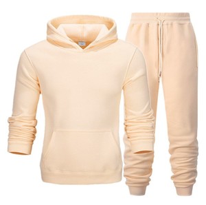 Survêtement unisexe en coton blanc avec capuche et pantalon à cordon de serrage, manches longues, couleur unie, tenue décontractée, saison automne, coupe classique - Product Image 3