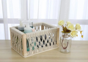 Set of 3 <b>Rectangular</b> Luxurious Macram Storage Hamper <b>Basket</b> Trays with Handles for Home Organization Decore Bedroom Living Room - Product Image 5