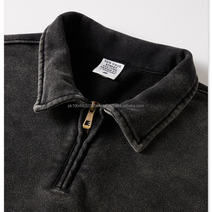 BE385HZ moda Turn Down Collar media cremallera Vintage 385GSM Crop Top Mujer en blanco de gran tamaño personalizado recortado Zip Up Premium HOODIE - Product Image 2