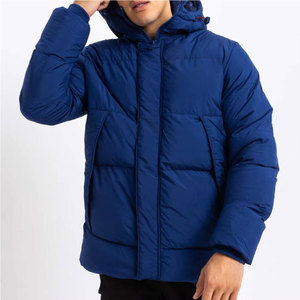 Chaqueta Acolchada Azul con Capucha para Hombre, Cortavientos, Rellena de Plumón, Abrigo Casual de Invierno, Corte Regular, Cierre de Cremallera, Color Sólido, Gruesa y Aislada - Product Image 6