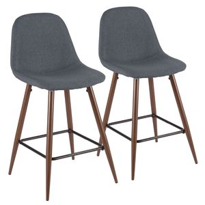 Set di 2 Sgabelli da Bar Moderni Mid-Century Pebble in Noce e Blu - Product Image 1