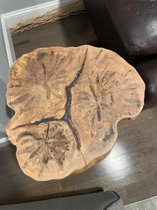 Mesa de Centro de Madera Petrificada de Resina Epoxi Hecha a Mano, Mesa Auxiliar de Tronco de Árbol Natural con Patas de Metal Tipo Horquilla, Decoración Rústica - Product Image 3