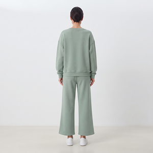 Ensemble de survêtement molletonné décontracté pour femme, col en V, coupe ample, longueur cheville, 100% coton - Product Image 2