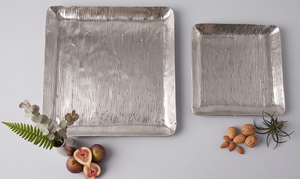 Plateau de service multifonctionnel moderne en métal, forme carrée, style vintage, pour hôtels, cuisines, restaurants, finition couleur argent - Product Image 2