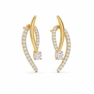 Pendientes de Oro Amarillo de Lujo con Diamantes Redondos de Corte Brillante, Diseño Geométrico, Engaste de Garra, para Uso Diario de Mujer - Product Image 4