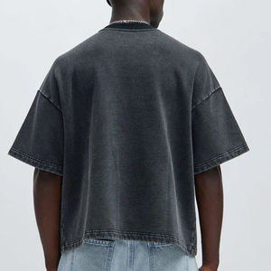 เสื้อยืดคอตตอนสีดำขนาดใหญ่พิเศษสำหรับผู้ชาย พิมพ์ลายหมายเลข 3 สไตล์สตรีท แขนสั้น คอกลม ล้างสีแบบแอซิดวอช - Product Image 5