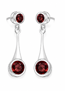 Boucles d'oreilles pendantes en argent sterling avec grenat rouge, boucles d'oreilles pendantes en argent 925 avec grenat rond, cadeau pierre de naissance de janvier pour elle - Product Image 3