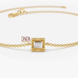 Luxury <b>Solid</b> <b>Gold</b> Lab Grown Diamond Baguette Solitaire Bracelet for Women Minimalist Fine Jewelry Elegant Wedding Anniversary - Product Image 1