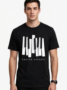 เสื้อยืดแขนสั้นสีดำสำหรับผู้ชายของ Oneten Apparel ลายพิมพ์กราฟิกคีย์เปียโนทรงเรขาคณิต เสื้อยืดคอกลมลำลอง - Product Image 5