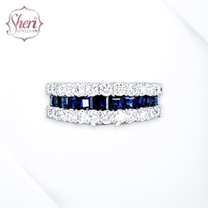 Bague pour femme en or blanc massif 18 carats avec saphir taille carrée et diamants naturels [Sheri Jewels] – Idéale pour les soirées - Product Image 1