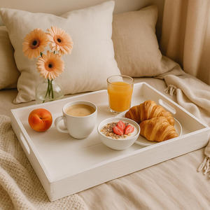 Bandeja de Servir Rectangular de Madera Rústica Estilo Granja con Asa y Acabado Desgastado para Hotel, Hogar, Mesa de Centro - Product Image 3