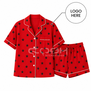 Cosh International Custom Logo Sorority Sisterhood Women Red <b>Black</b> Star Print 2-Piece Short Sleeve <b>Pajamas</b> <b>Set</b> Soft Woven Cotton - Product Image 1