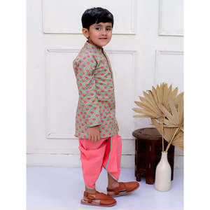 Conjunto Modesto para Niños, Manga Larga, Kurta y Pantalones Dhoti de Poliéster Estampado, Gris Coral - Conjunto Modesto para Niños, Kurta y Pantalones Dhoti de Poliéster Estampado - Product Image 5
