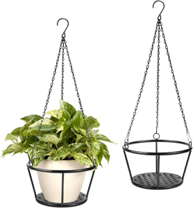 Support de plante en métal, panier suspendu moderne pour plantes, support décoratif noir pour pot de fleurs, chaîne de suspension pour balcon - Product Image 1