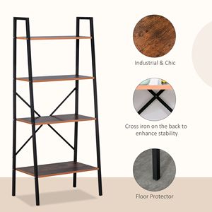 Scaffale a 4 livelli vintage in legno nero con ripiani a gradino per bagno e soggiorno - Product Image 5