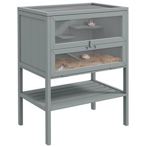 Gabbia per Animali Domestici a 3 Piani in Legno Grigio per Piccoli Animali, Grande Casetta per Criceti e Topi con Porta Frontale Apribile e Ripiano Portaoggetti - Product Image 1