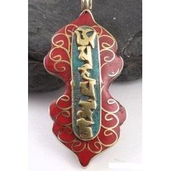 Pendentifs unisexes ronds en turquoise plaqué argent tibétain, signes bouddhistes porte-bonheur - Product Image 5