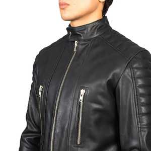 Veste en cuir pour homme de style bomber, tendance streetwear américaine, avec fermeture éclair, personnalisable en couleurs et logo. - Product Image 3