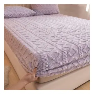 Woollen Knitted Crochet Style Embroidered Coral Fleece Mattress Cover Twin/queen Size Kids Bedsheet Double Sided Bed Sheet Sets