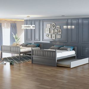 เตียงสองชั้นแบบเต็มขนาดพร้อมเตียงเสริมขนาดทวิน สีเทา รุ่น LP000250AAE - Product Image 2