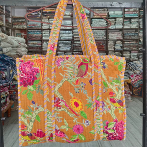 Sac fourre-tout en coton matelassé, imprimé floral d'oiseaux, grande capacité, réutilisable, écologique, pour le shopping, les voyages, le transport quotidien, sac à bandoulière, vente en gros OEM - Product Image 1