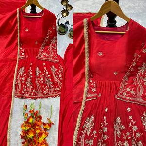 New Designer Heavy Embroidered <b>Kurta</b> Sharara Set With Georgette Dupatta, Indian Traditional Look for Wedding Party 3Piece - Product Image 4