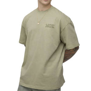 T-shirt pour homme en coton épais avec logo brodé ton sur ton, finition soignée, personnalisation de marque, vente en gros, production OEM en vrac - Product Image 3