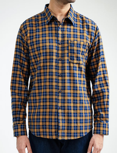 Camisa de franela a cuadros azul y amarilla para hombre, informal, de algodón, con botones, manga larga, a la moda, de algodón premium, a bajo precio. - Product Image 1