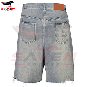 <b>Mens</b> Baggy Denim Jorts Streetwear Knee Length <b>Jean</b> Shorts Custom Logo Loose Fit <b>Wide</b> <b>Leg</b> Denim Shorts Summer Wear - Product Image 2