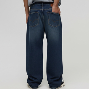 กางเกงยีนส์เดนิมสีน้ำเงินเข้มสไตล์ใหม่ราคาส่งถูก ลุคสตรีท สไตล์ขาดๆ ทรงหลวมขาตรงสำหรับผู้ชาย - Product Image 3
