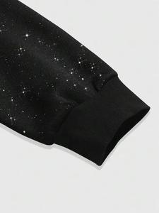 Sudadera con Capucha Extra Grande Personalizada, Diseño de Estrellas Brillantes Negras, Unisex, Informal, para Otoño, Manga Larga, Tejido de Punto - Product Image 4