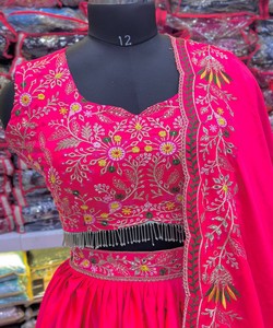 DESIGNER MALAI SATIN SEQUENCE AND THREAD EMBROIDERY WORK LEHENGA CHOLI WITH DUPATTA RANI lehenga choli bridal designer 82484 - Product Image 5