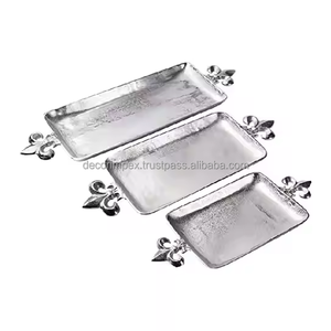 Bandeja de servicio de aluminio con asas únicas, bandejas de servicio de cena de Mesa para el hogar y la boda chapadas en oro, precios baratos - Product Image 3